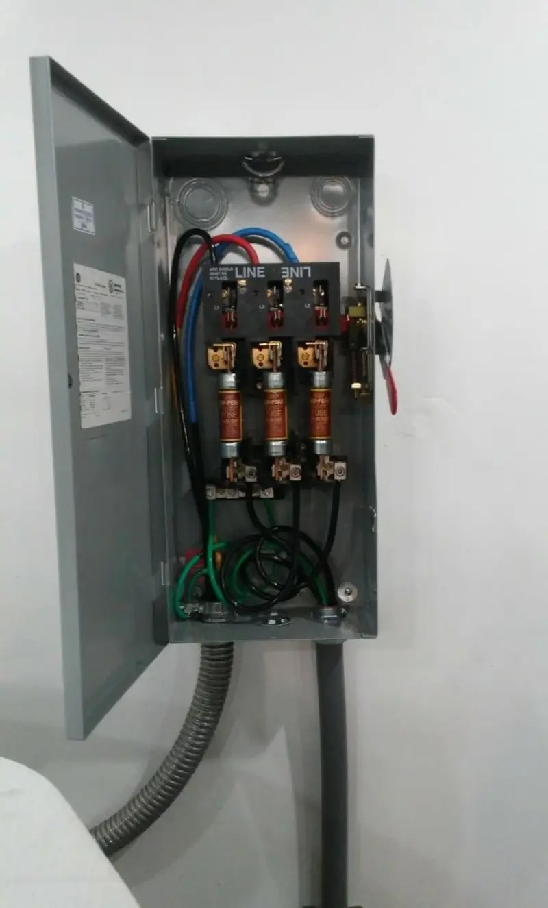 Three-phase disconnect switch installed for Smoke Detector Installation in Fort Bragg
